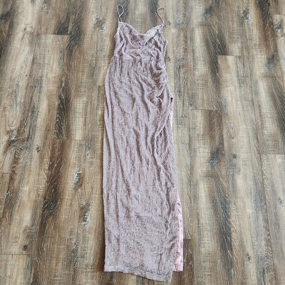 Retrofete Katya Dress in Dusty Lilac Small Maxi Sequins Cowl Neck Sleeveless NWT - Picture 2 of 13